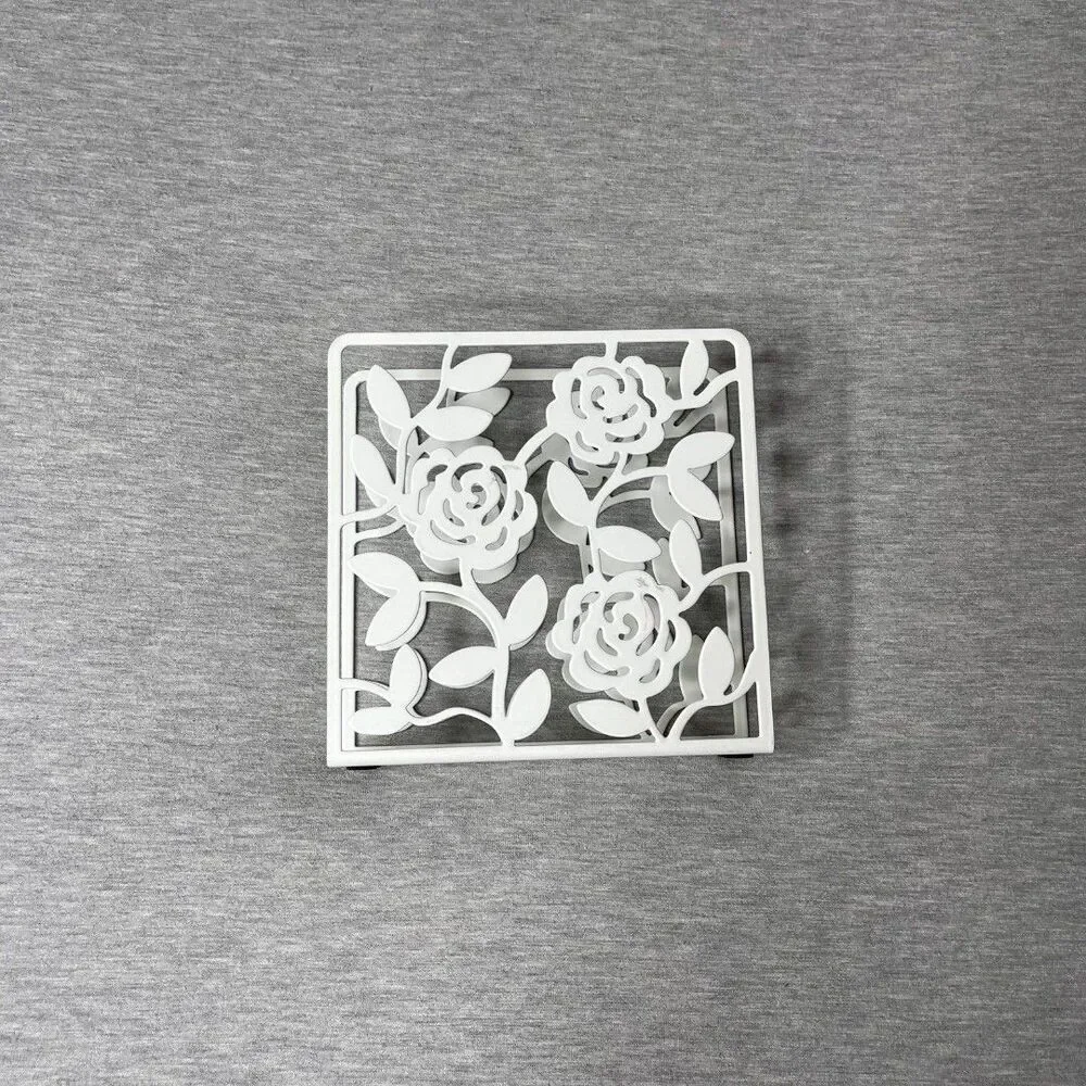 IKEA Liksidig White Floral Metal Napkin Holder